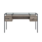 56" Glass Top Writing Desk with 2 Drawers | Tempered Glass & Steel