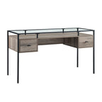 56" Glass Top Writing Desk with 2 Drawers | Tempered Glass & Steel