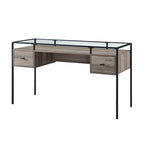 56" Glass Top Writing Desk with 2 Drawers | Tempered Glass & Steel