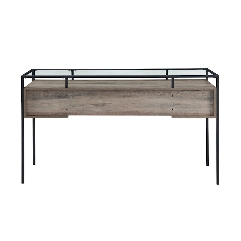 56" Glass Top Writing Desk with 2 Drawers | Tempered Glass & Steel
