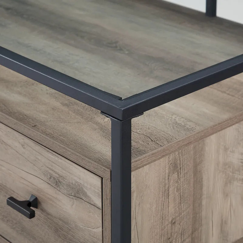 56" Glass Top Writing Desk with 2 Drawers | Tempered Glass & Steel