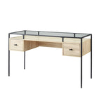 56" Glass Top Writing Desk with 2 Drawers | Tempered Glass & Steel