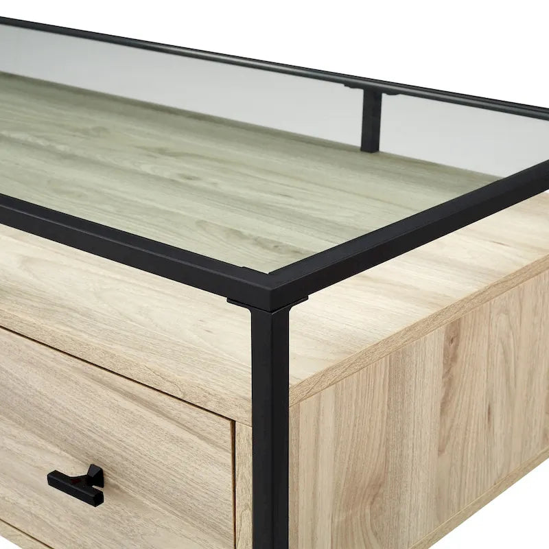 56" Glass Top Writing Desk with 2 Drawers | Tempered Glass & Steel