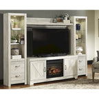 Whitewash Entertainment Center with Electric Fireplace 103.5"W x 19.5"D x 72.25"H