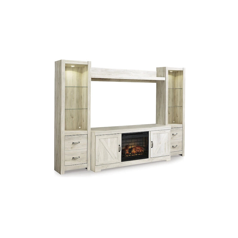 Whitewash Entertainment Center with Electric Fireplace 103.5"W x 19.5"D x 72.25"H