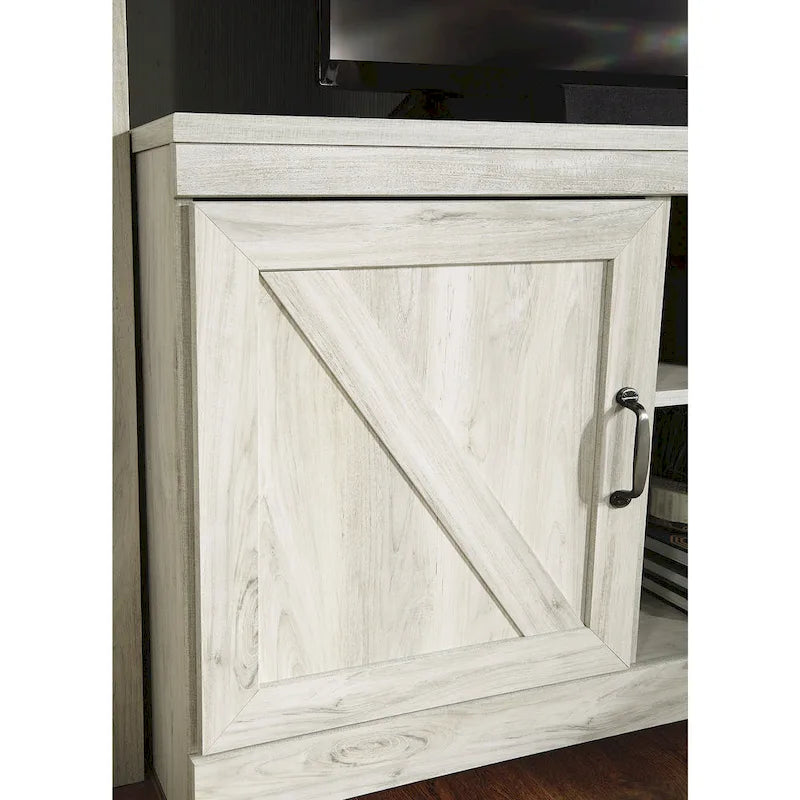 Whitewash Entertainment Center with Electric Fireplace 103.5"W x 19.5"D x 72.25"H
