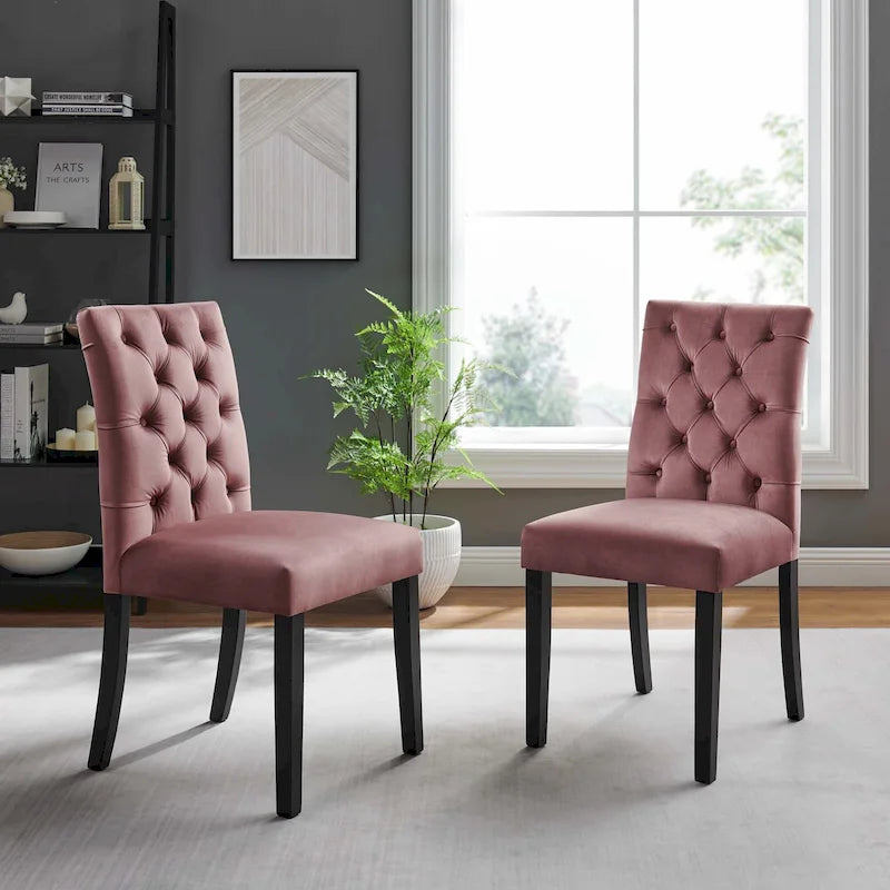 Mottled Fabric Accent Chairs with Black Wood Legs | 2 Chairs