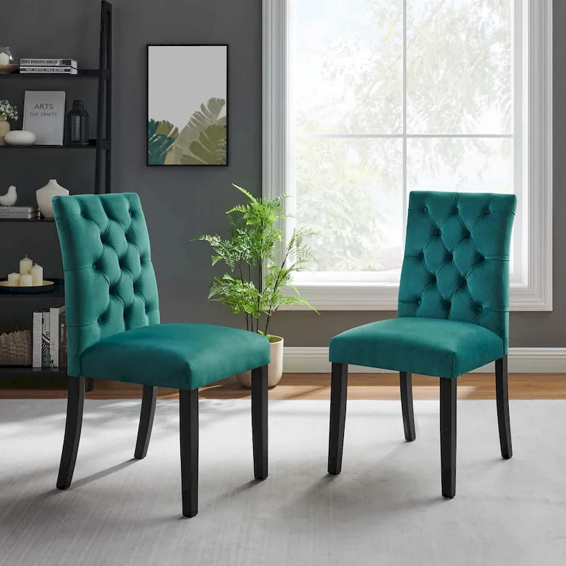 Mottled Fabric Accent Chairs with Black Wood Legs | 2 Chairs
