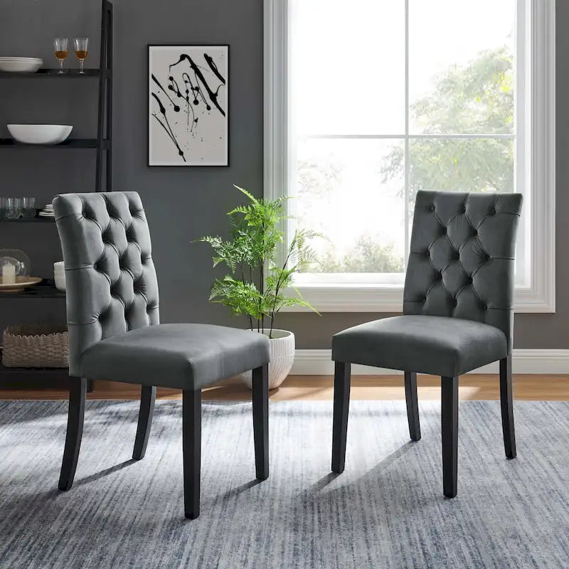 Mottled Fabric Accent Chairs with Black Wood Legs | 2 Chairs