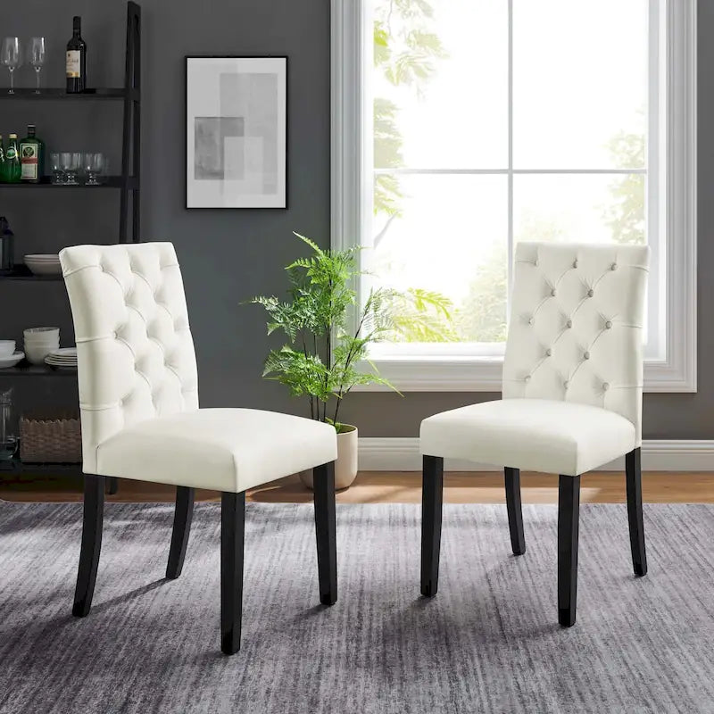 Mottled Fabric Accent Chairs with Black Wood Legs | 2 Chairs
