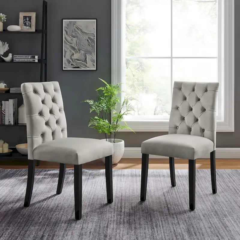 Mottled Fabric Accent Chairs with Black Wood Legs | 2 Chairs