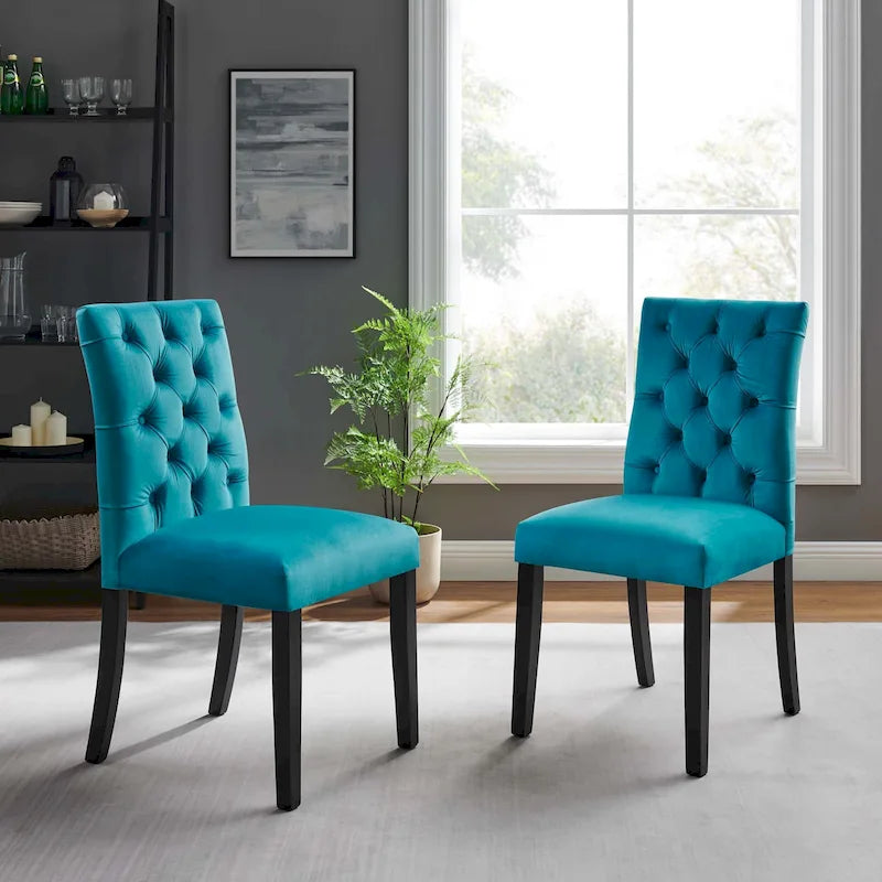 Mottled Fabric Accent Chairs with Black Wood Legs | 2 Chairs
