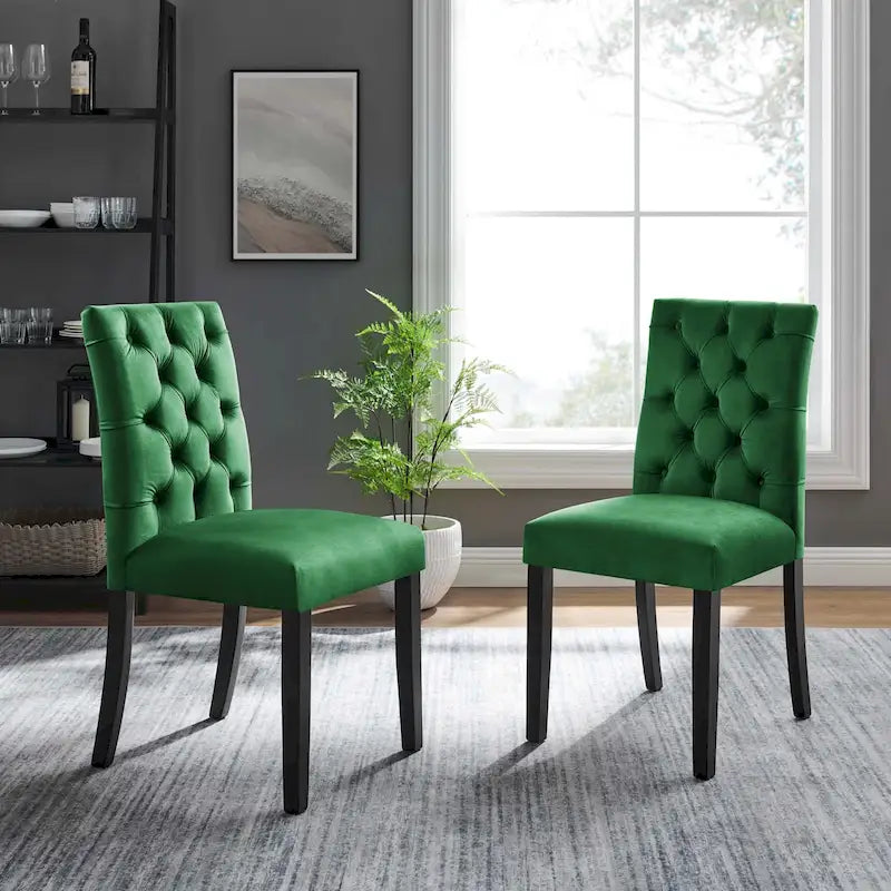 Mottled Fabric Accent Chairs with Black Wood Legs | 2 Chairs