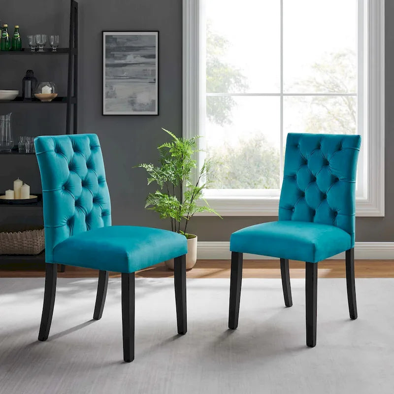 Mottled Fabric Accent Chairs with Black Wood Legs | 2 Chairs