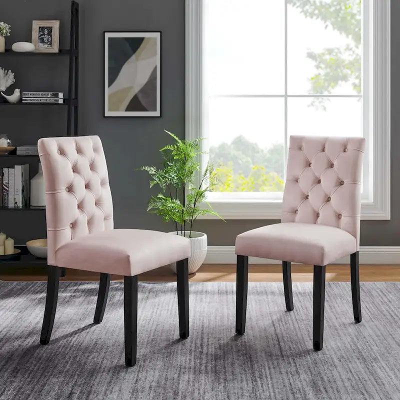 Mottled Fabric Accent Chairs with Black Wood Legs | 2 Chairs