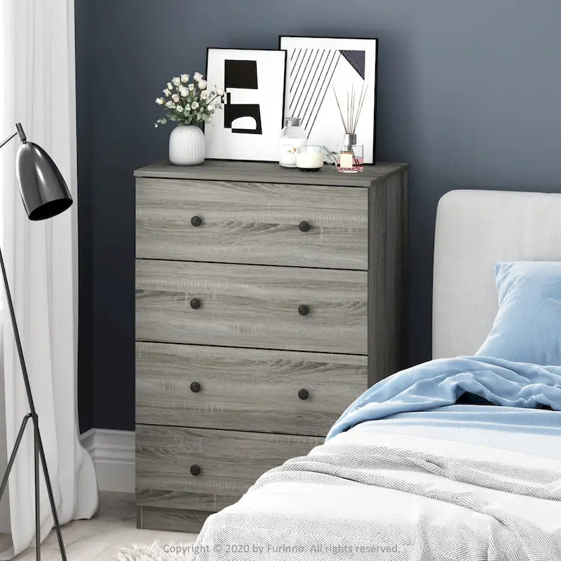 Fluted Nightstand with Charging Station & 2 Push-Open Drawers | Oak