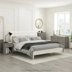 Fluted Nightstand with Charging Station & 2 Push-Open Drawers | Oak