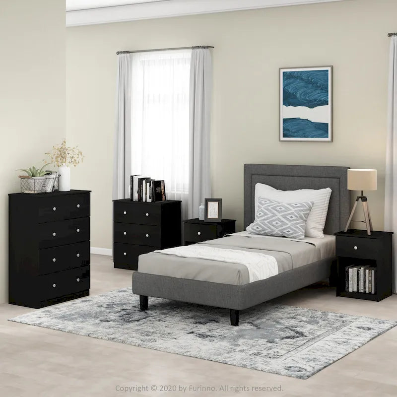 Fluted Nightstand with Charging Station & 2 Push-Open Drawers | Oak
