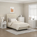 Fluted Nightstand with Charging Station & 2 Push-Open Drawers | Oak