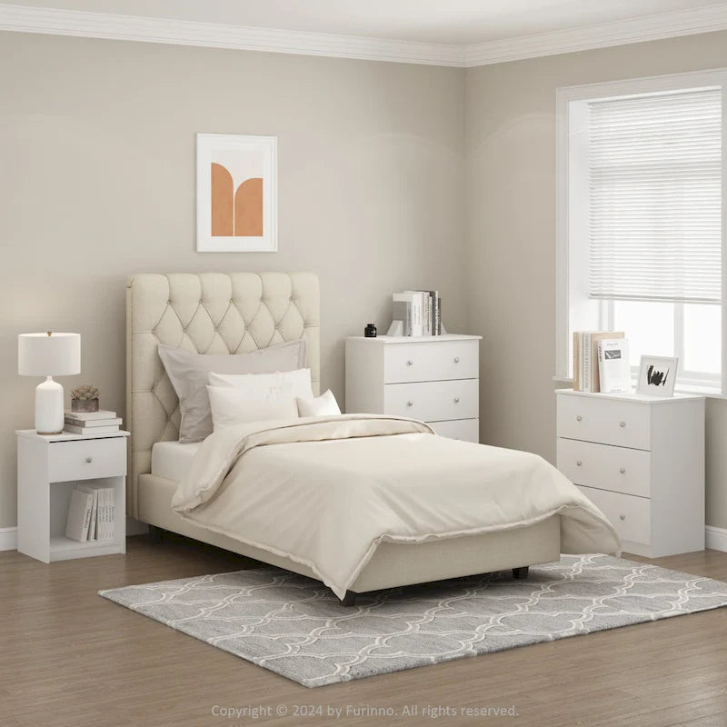 Fluted Nightstand with Charging Station & 2 Push-Open Drawers | Oak