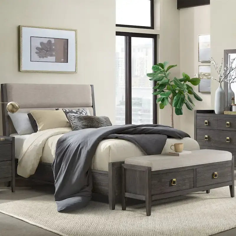 Queen Platform Bed | Rattan Headboard, 2 Drawers & Pull-Out Trundle