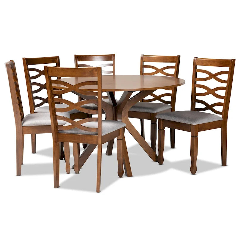 Mila Modern 7-Piece Dining Table with 6 Chairs | Walnut & Oak