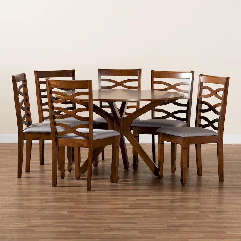 Mila Modern 7-Piece Dining Table with 6 Chairs | Walnut & Oak