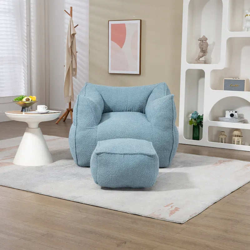 Boucle Deep Seat Armless Bean Bag Chair with Ottoman