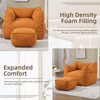 Boucle Deep Seat Armless Bean Bag Chair with Ottoman