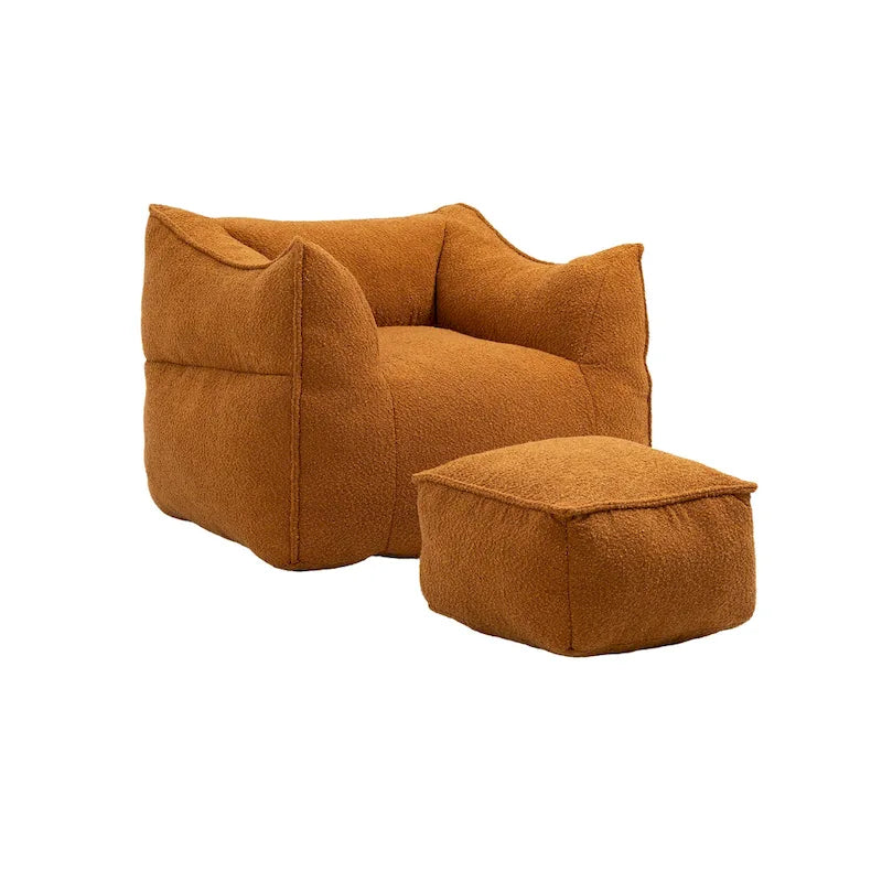 Boucle Deep Seat Armless Bean Bag Chair with Ottoman