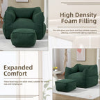 Boucle Deep Seat Armless Bean Bag Chair with Ottoman