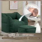 Boucle Deep Seat Armless Bean Bag Chair with Ottoman