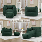 Boucle Deep Seat Armless Bean Bag Chair with Ottoman