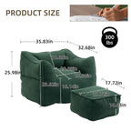 Boucle Deep Seat Armless Bean Bag Chair with Ottoman