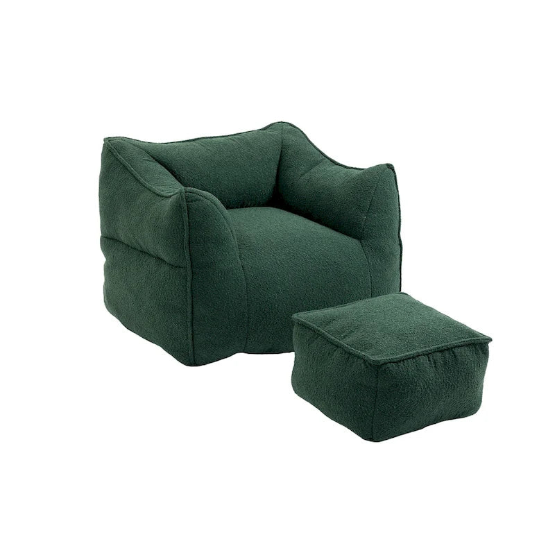 Boucle Deep Seat Armless Bean Bag Chair with Ottoman
