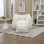 Boucle Deep Seat Armless Bean Bag Chair with Ottoman