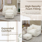Boucle Deep Seat Armless Bean Bag Chair with Ottoman