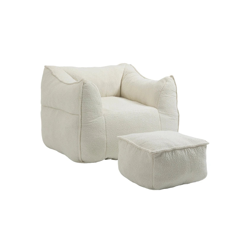 Boucle Deep Seat Armless Bean Bag Chair with Ottoman