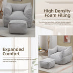 Boucle Deep Seat Armless Bean Bag Chair with Ottoman