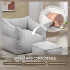 Boucle Deep Seat Armless Bean Bag Chair with Ottoman