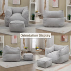 Boucle Deep Seat Armless Bean Bag Chair with Ottoman