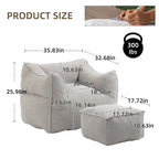 Boucle Deep Seat Armless Bean Bag Chair with Ottoman