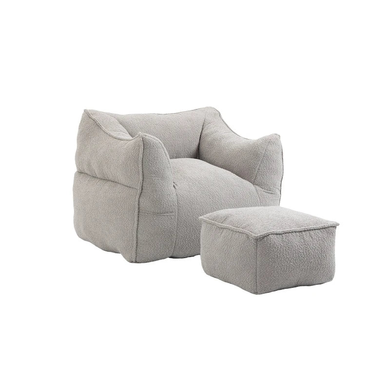 Boucle Deep Seat Armless Bean Bag Chair with Ottoman