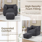 Boucle Deep Seat Armless Bean Bag Chair with Ottoman