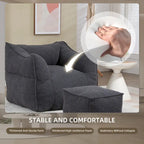 Boucle Deep Seat Armless Bean Bag Chair with Ottoman