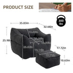 Boucle Deep Seat Armless Bean Bag Chair with Ottoman
