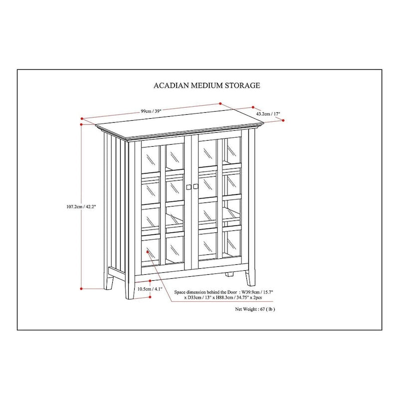 Normandy 39" Solid Wood Storage Cabinet | Tempered Glass Doors