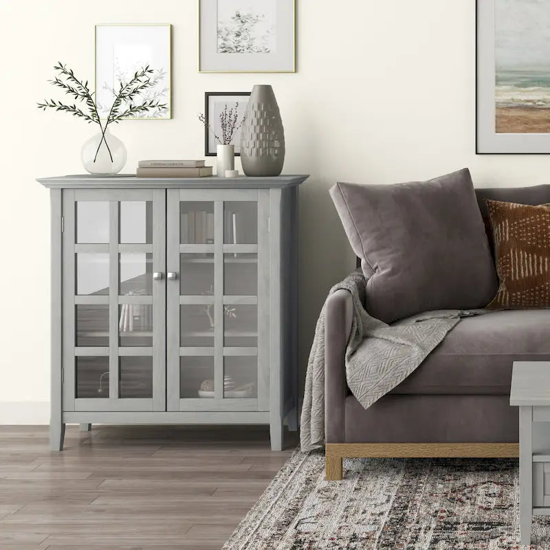 Normandy 39" Solid Wood Storage Cabinet | Tempered Glass Doors