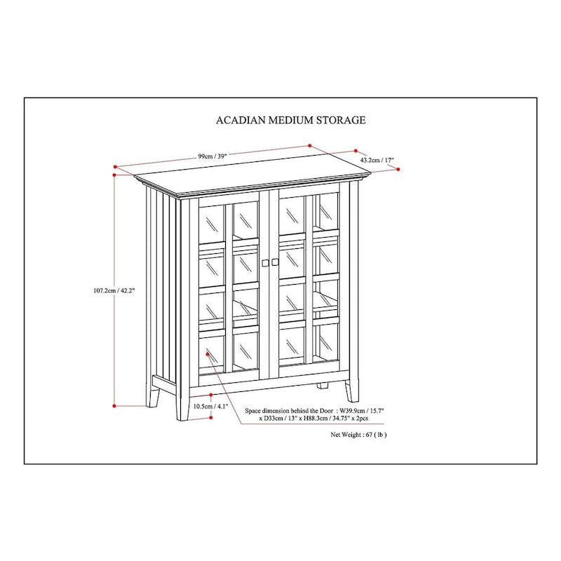 Normandy 39" Solid Wood Storage Cabinet | Tempered Glass Doors
