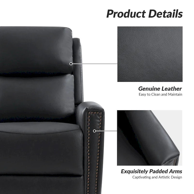 Fauteuil à oreilles inclinable et pivotant en cuir véritable de 30 po de largeur avec garniture cloutée, ensemble de 2